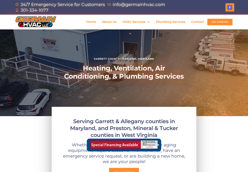 Germain HVAC website designed by Solnet Web Design